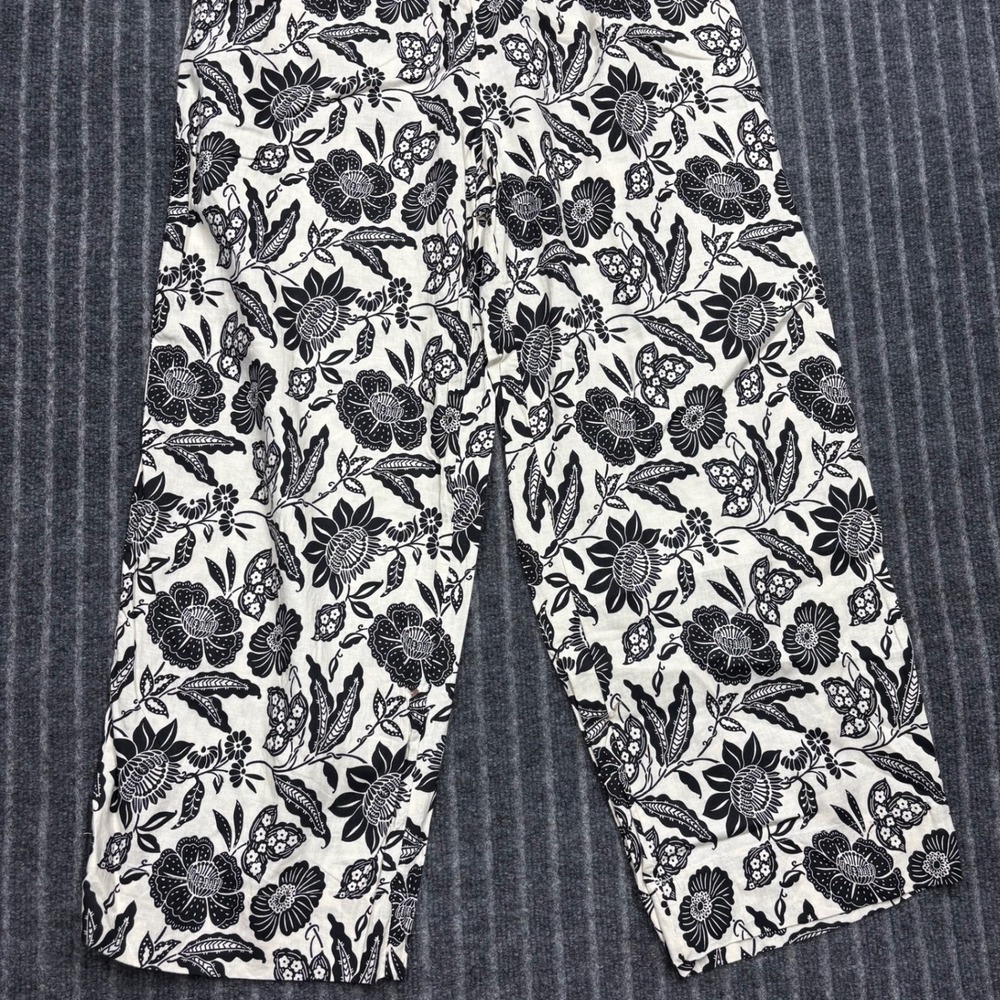Christian Siriano Womens Floral Linen Blend Wide Leg Pants Medium Black White - Picture 3 of 10